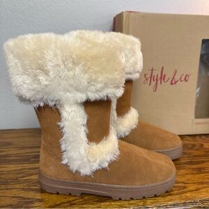 Style & Co Nickyy Chestnut cozy faux fur winter style booties size 5 M